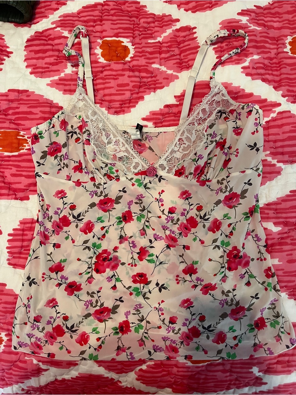 Vintage Floral Lace-Trim Camisole